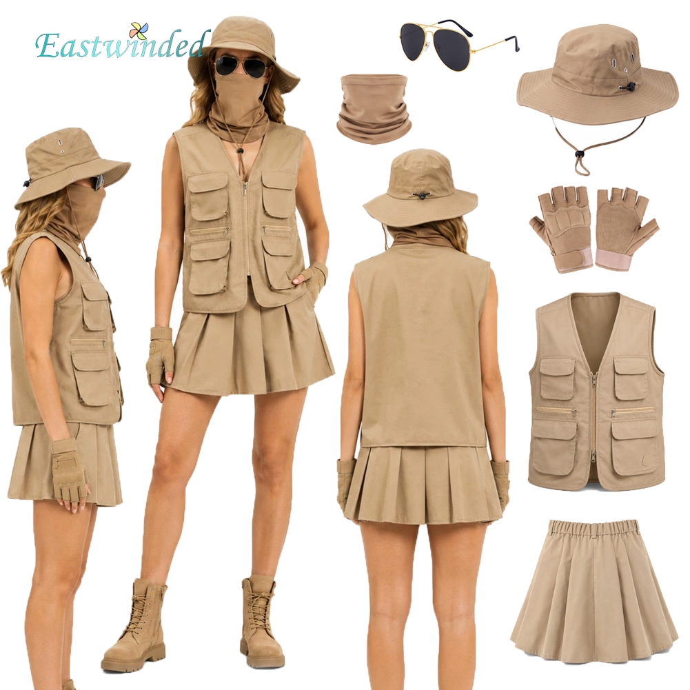 Outdoor Adventure Outfit - ผู้หญิงนักสำรวจเสื้อผ้ากลางแจ้ง หมวก ถุงมือ แว่นกันแดด เดินป่า ตกปลา